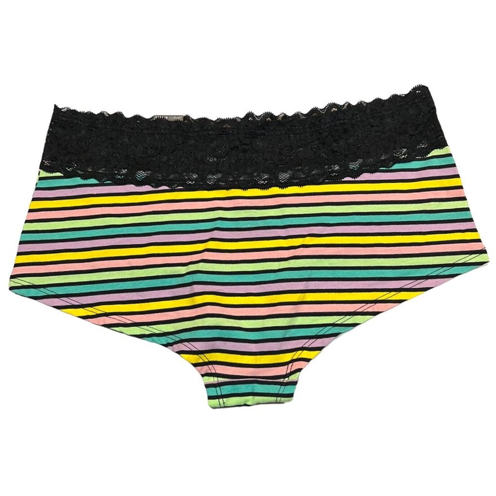 NWT TORRID Boyshort Pantie 2X Black Lace Multicolor Jersey Stripes - Picture 2 of 4